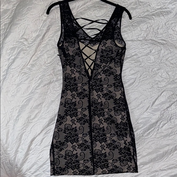Bebe Black Lace Mini Dress - Corset Back - Picture 3 of 3